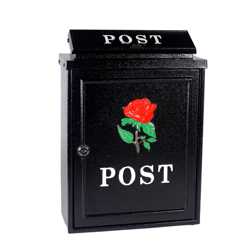 Zwarte brievenbus met roos